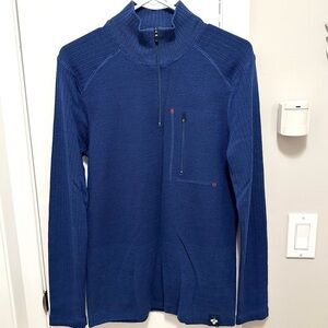 Meister Jeremy Sweater Quarter Zip Blue Wool Blend Men’s S Mock Neck Ribbed Slv